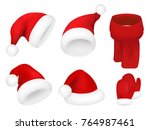 christmas santa claus hats set. ... | Shutterstock .eps vector #764987461