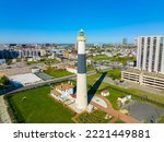 Small photo of Absecon Lighthouse aerial view at the mouth of Absecon Inlet in the north end of Atlantic City, New Jersey NJ, USA. The light house was built in 1856 and is the tallest Lighthouse in New Jersey.