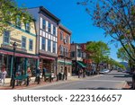 Small photo of BAR HARBOR, ME, USA - MAY 14, 2022: Sherman's Book Store and Stadium restaurant at 58 Main Street in historic town center of Bar Harbor, Maine ME, USA.