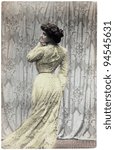 Small photo of ITALY - CIRCA 1914: Vintage postcard printed in ITALY shows hand painted photograph of famous Italian cinema and theater actress Lyda Borelli. Circa 1914.