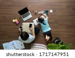 top view work from home ideas... | Shutterstock . vector #1717147951