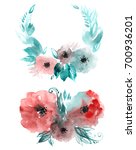 floral wreath and bouquet of... | Shutterstock . vector #700936201