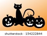 halloween black cat and pumpkins | Shutterstock . vector #154222844