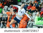 Small photo of LUBIN, POLAND - JANUARY 16, 2022: Handball EHF European League Women match MKS Zaglebie Lubin - Les Neptunes de Nantes 26:27. In action Carin Stromberg.