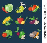 healthy food icons set in flat... | Shutterstock .eps vector #263883374