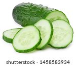 Cucumber and slices isolated on white background. Cucumber Clipping Path. Professional food photos