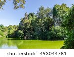 Small photo of Parc des Buttes-Chaumont - Public Park situated in northeastern Paris. It was opened in 1867; it is fifth-largest park in Paris. Most famous feature of park is Temple de la Sibylle (1867). France.