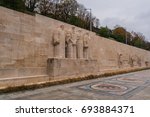 Small photo of GENEVA, SWITZERLAND - NOVEMBER 14, 2016: International Monument of the Reformation Wall (1909) in Parc des Bastions (Bastions Park).