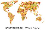 World Map Made Of Many Fruits...