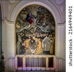 Small photo of Toledo, Spain - June 30, 2022. The Burial of the Count of Orgaz, a 1586 painting by El Greco, in the Santo Tome church. Toledo, Castilla La Mancha, Spain.