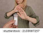 Small photo of Woman refusing salt. Health care concept, Hypertension prevention