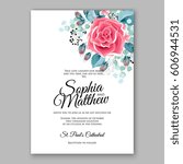 red rose wedding invitation... | Shutterstock .eps vector #606944531