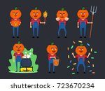 set of halloween pumpkin... | Shutterstock .eps vector #723670234