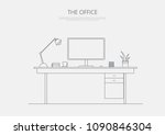 business office desk line art... | Shutterstock .eps vector #1090846304