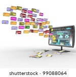 3d tv and social media icons on ... | Shutterstock . vector #99088064
