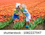Children In Tulip Flower Field...