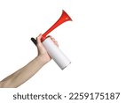 hand with air horn metal can isolated