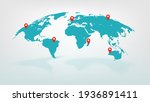 vector world map with pointers  | Shutterstock .eps vector #1936891411
