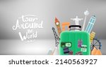 modern green travel bag with... | Shutterstock .eps vector #2140563927