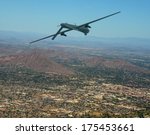 Unmanned military drone on patrol air to air