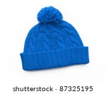 Blue knitted wool hat isolated on white background