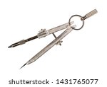Small photo of metallic compasses for drawing. Carpenter's compass, divider, Isolated on white background