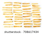 French fries isolated on white background. Top flat view.