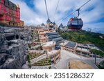 Cable car to Ba Na Hills Mountain Resort, mountain Fantasy. The longest non-stop single track cable car is 5,801meter, Da Nang, Vietnam.