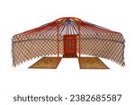 Small photo of Traditional Tibetan style tents isolate on white background. Tibetan people's outdoor tent house, Tibetan tent