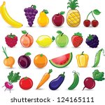 cartoon vegetables and fruits | Shutterstock .eps vector #124165111