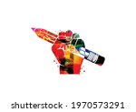 colorful hand holding pencil... | Shutterstock .eps vector #1970573291