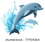 Two Dolphins In Water Splash