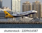 Small photo of Gibraltar - August 31, 2015: Monarch Airlines Airbus A320 airplane at Gibraltar airport (GIB).