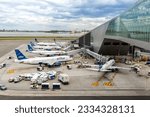 Small photo of New York, United States - May 1, 2023: JetBlue airplanes at Terminal B of New York LaGuardia Airport (LGA) in the United States.