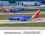 Small photo of Dallas, United States - May 7, 2023: Southwest Boeing 737-8 MAX airplanes at Dallas Love Field Airport (DAL) in the United States.