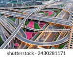 Small photo of Dubai crossroads of Sheikh Zayed Road highway interchange traffic near Burj Khalifa with metro interchange