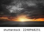 Dark Dramatic Sky Horizon Epic Sunset Clouds Landscape with Black Asphalt Floor