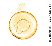 Small photo of golden miracle yellow bubble oil or serum isolated on white background. Beauty and skincare
