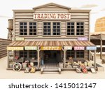 Low polygon Illustration toon style of a western town Trading Post with various groceries and goods. 3d rendering