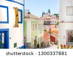 Colorful facades of small portuguese houses in picturesque Monchique, Algarve, Portugal