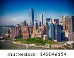 New York. Stunning helicopter view of lower Manhattan Skyline on a summer afternoon.