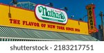 Small photo of BROOKLYN, NEW YORK - OCTOBER 20, 2015 : The Nathan's original restaurant at Coney Island, New York. The original Nathan s still exists on the same site that it did in 1916