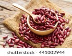 Grains Red Bean In Wooden Bowl...