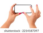 Mobile phone mockup. Person zooming something on the screen with both fingers.
