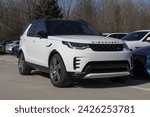 Small photo of Indianapolis - February 11, 2024: Land Rover Discovery display at a dealership. Land Rover offers the Discovery in P300 S and P360 S models. MY:2023