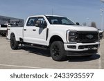 Small photo of Fishers - February 3, 2024: Ford F-250 SRW 4X4 Crew Cab display at a dealership. Ford also offers the F250 in single or dual rear wheel and crew cab.
