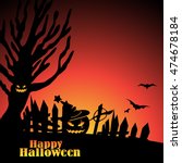 halloween scene with tree ... | Shutterstock .eps vector #474678184