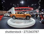 Small photo of Nonthaburi,Thailand - March 24th, 2015: Isuzu booth with 2.5 DDTi VCS turbo, showed in Thailand the 36th Bangkok International Motor Show on 24 March 2015