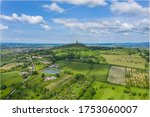 Glastonbury Tor from drone summer day