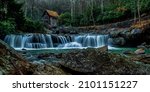 Small photo of Waterfall and Glade Creek Grist Mill in Babcock State Park, Fayette County, West Virginia, USA